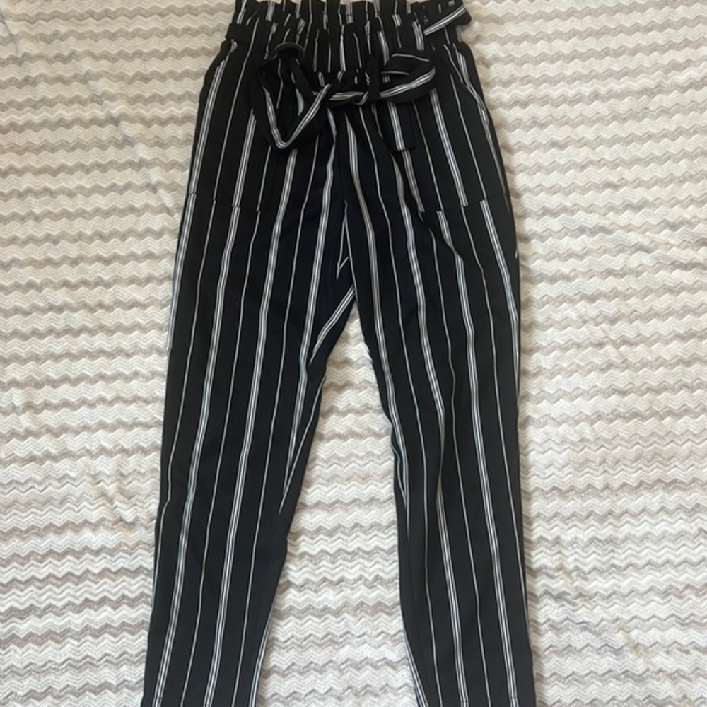 Streetwear Society paper bag style black with white stripes womens pants. Size S